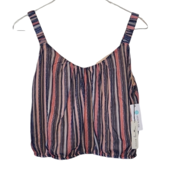 Nine Britton Misha Elastic Strap Cropped Striped Cami Elastic Hem Size L… - Picture 1 of 12